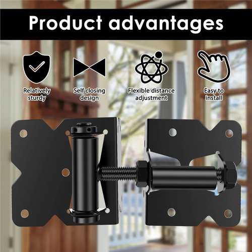 Self Closing Gate Hinges 4Pcs Iron Heavy Duty New Gate Hinge Adjustable Wooden Gate Hinge Hardware for Shed Fence Door