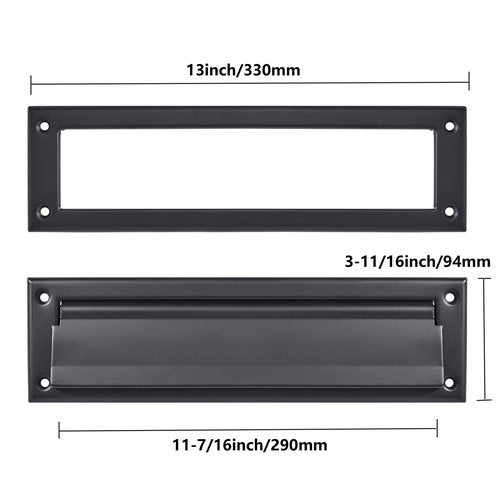 ZAUYX 1 Pack 13inch Matte Black, Solid Brass Heavy Duty Mail Slot with Solid Brass Heavy Duty Inner Frame for Use in Slots for Doors