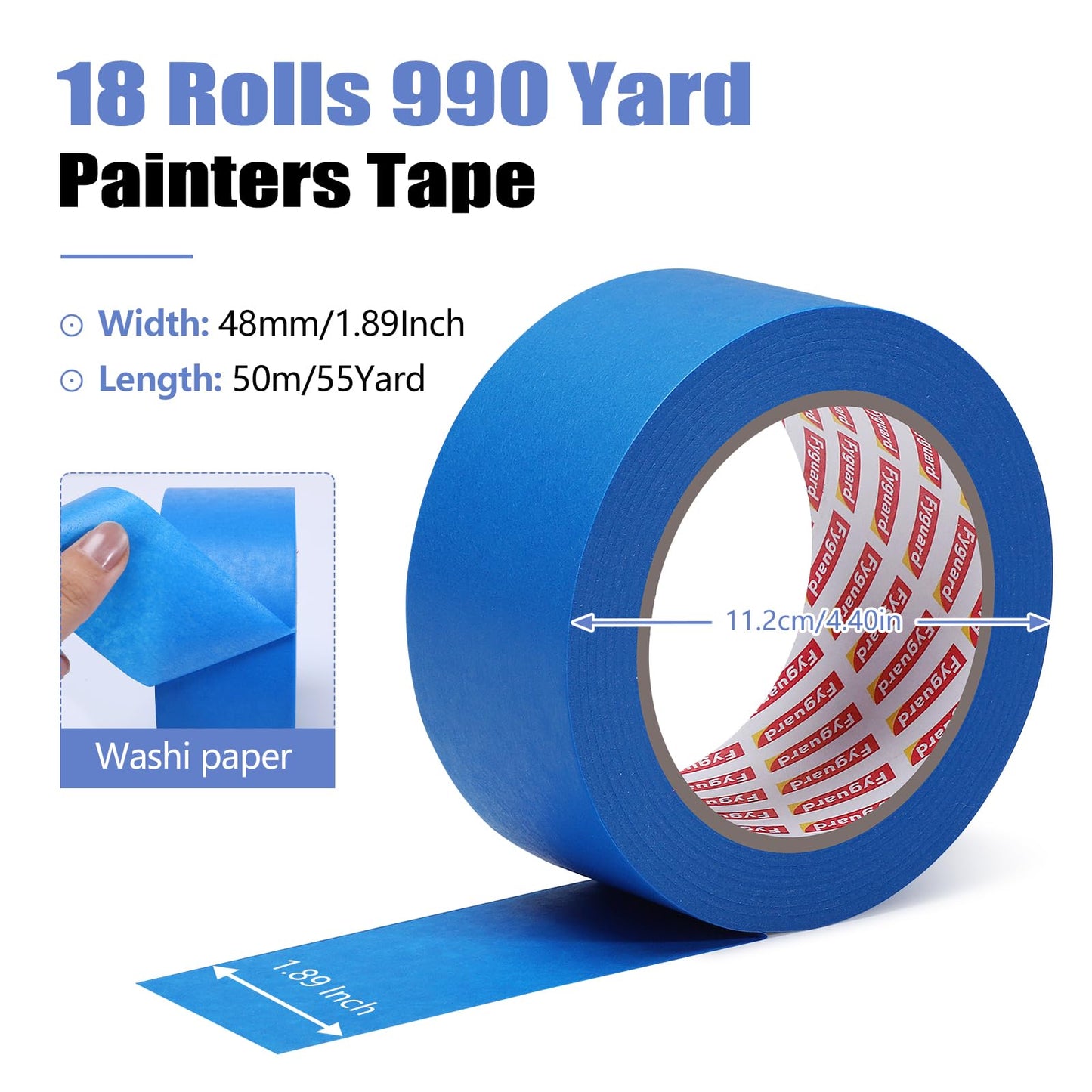 Fyguard 18 Rolls Painters Tape 2 Inches Wide Blue Painters Tape 18 Roll x 1.89 Inch x 55 Yards Blue Masking Tape for Home Decoration DIY Furniture