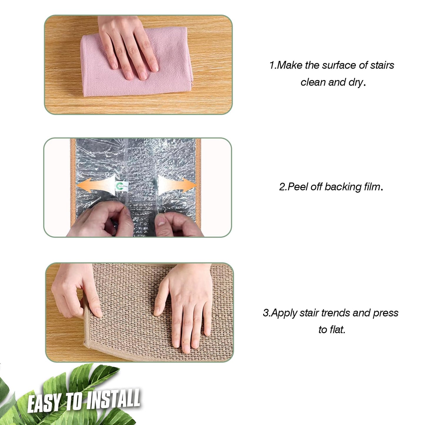 Vivikivi Linen Stair Treads for Wooden Steps, 15 Pack 8" X 30" Carpet Stair Runners Non Slip Indoor, Peel and Stick Stair Treads for Kids Elders and Pets, Beige