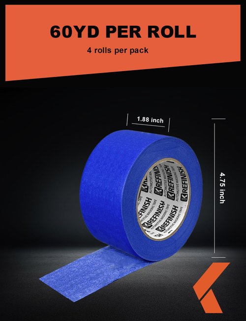 KREFINISH Blue Painter's Tape for Car Paint No Residue Auto Masking Tape for Automotive Painting - Heat Resistant for Paint Booth, 1.88 Inches x 60 Yards, 4 Rolls
