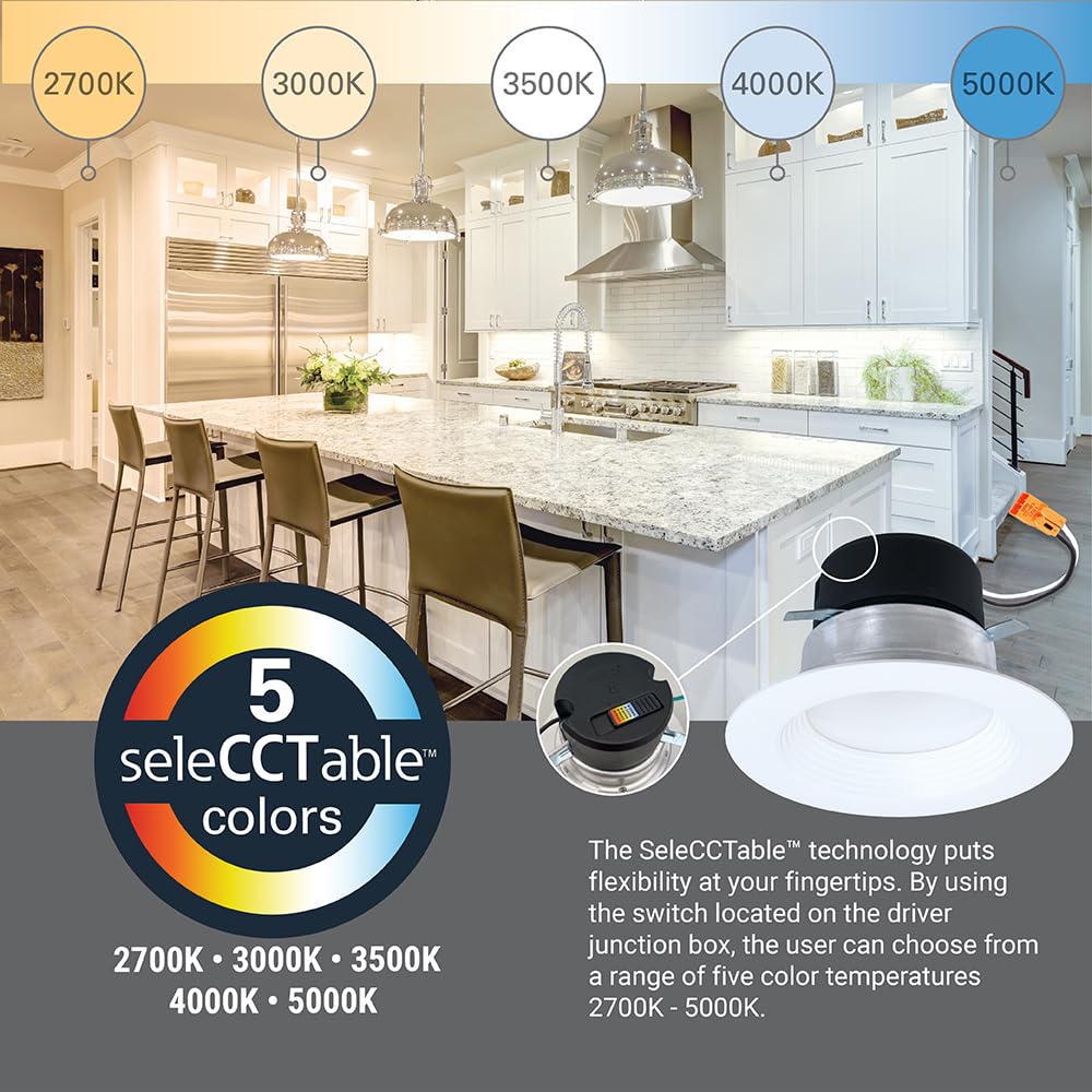 HALO LT 4 Inch Recessed Light Trim, 5 Color Temperatures, Dimmable Baffle Can Light -LT4069FS1EWHR6PK