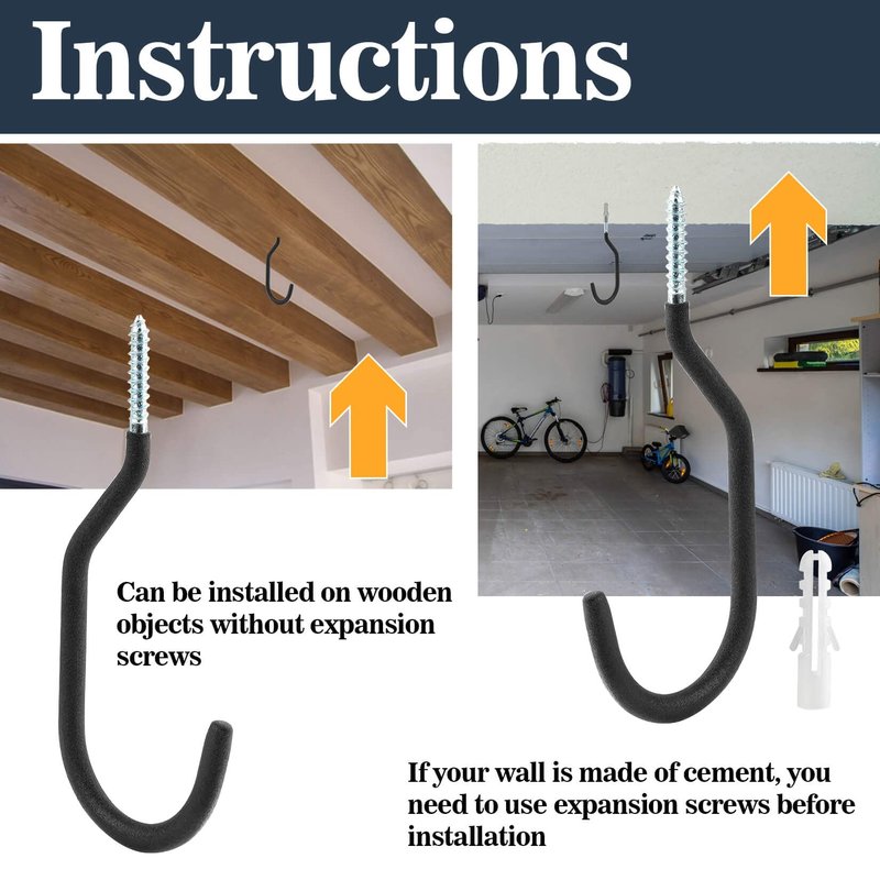 MAQIHAN 10 Heavy Duty Wall Mount Storage J Hooks - Bicycle & Ladder Hangers, Garden Yard Tools Organizer
