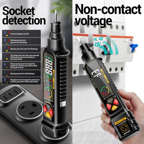 Non Contact Voltage Tester Outlet Receptacle Detector Dual Range AC 2-440V,50Hz-60Hz Live/Neutral Wire Tester with LCD Display,Breakpoint Finder,Light Fuse Checker,Circuit Polarity Wall Plug Tool
