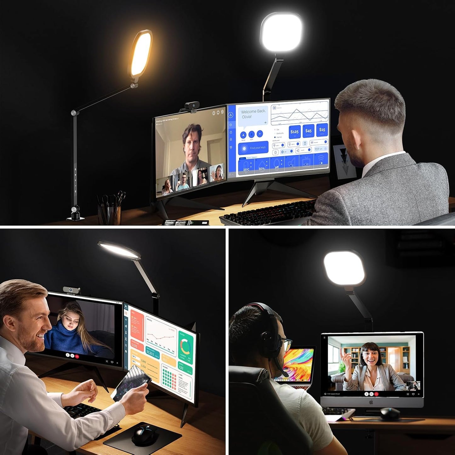 Video Conference Lighting for Zoom Meeting, Desk Lamps for Home Office, 30 Light Modes Desk Light, Ring Light for Desk with Flexible Stand & Memory Function for Zoom Lighting, Video Streaming, Drawing
