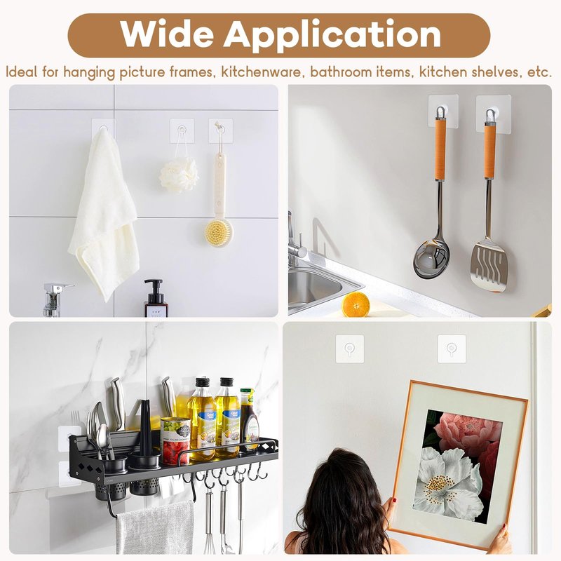 22 Pcs Drill Free Adhesive Wall Hooks, 20 lb Capacity Picture Hanging Hooks, Heavy Duty Picture Hangers Without Nails Strong Hold for Bathroom, Kitchen & Entryway