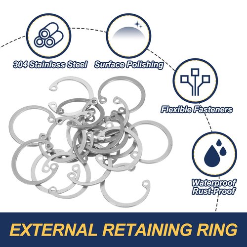 PATIKIL 25mm ID Internal Retaining Rings, 20 Pcs E-Clip Snap Ring 304 Stainless Steel Internal Circlip for Automobile Valve Equipment Bearings