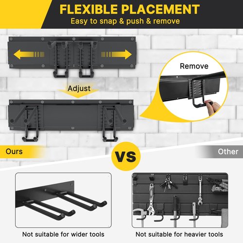 Madertool Garage Storage Organization System Ski Wall Rack, Wall Mounted Storage System, Garden Tool Hanger Rack for Skis Gears, Mop, Rake Shovel Yard Tools Wall Rack System Holds Up to 350lbs