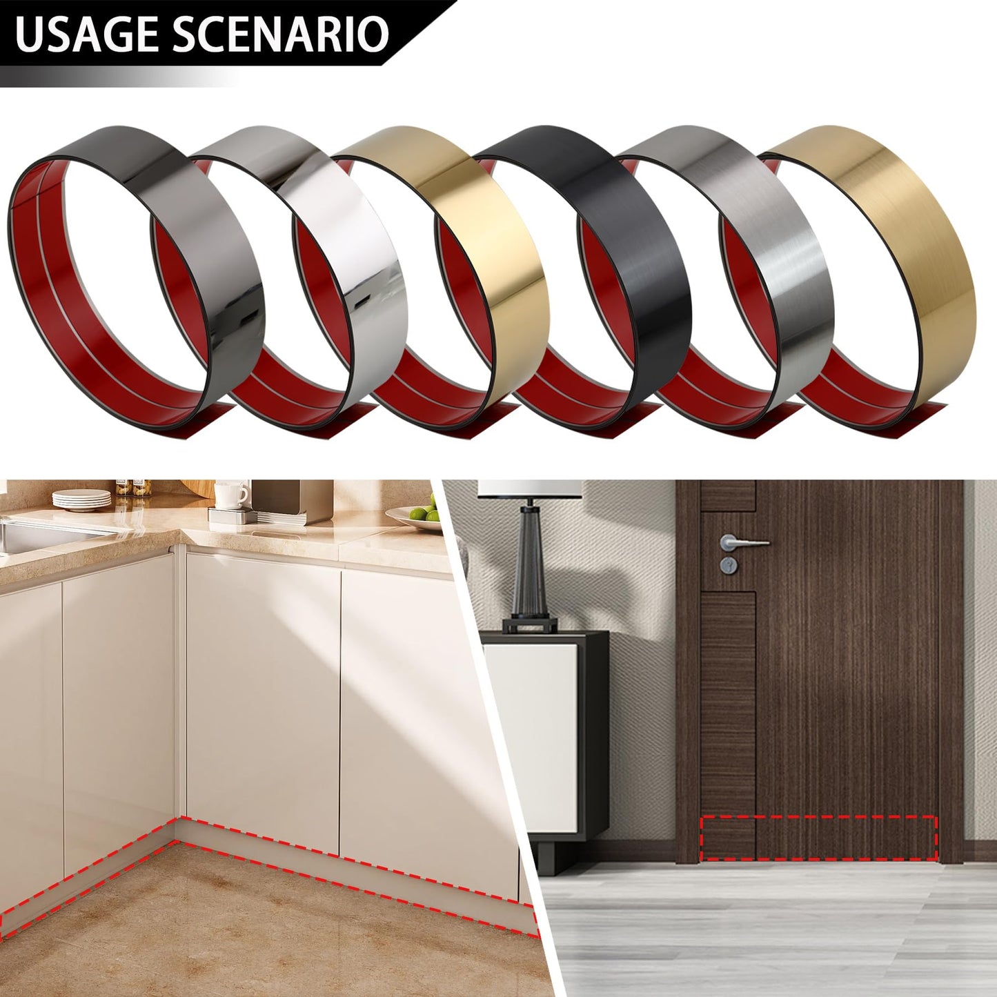 Lunghaa Metal Kick Plate, Self-Adhesive Kickplate, Baseboard Molding Trim, Anti-Scratch Base Cover for Wall, Door, Kitchen Cupboard Protection (9.8FT x 3.9IN, Brushed Gold)