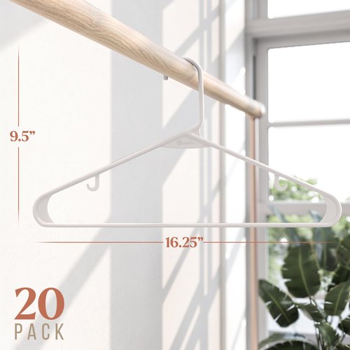 Clothes Hangers Plastic 20 Pack - White Plastic Hangers - Makes The Perfect Coat Hanger and General Space Saving Clothes Hangers for Closet - Percheros Ganchos para Colgar Ropa Hangars