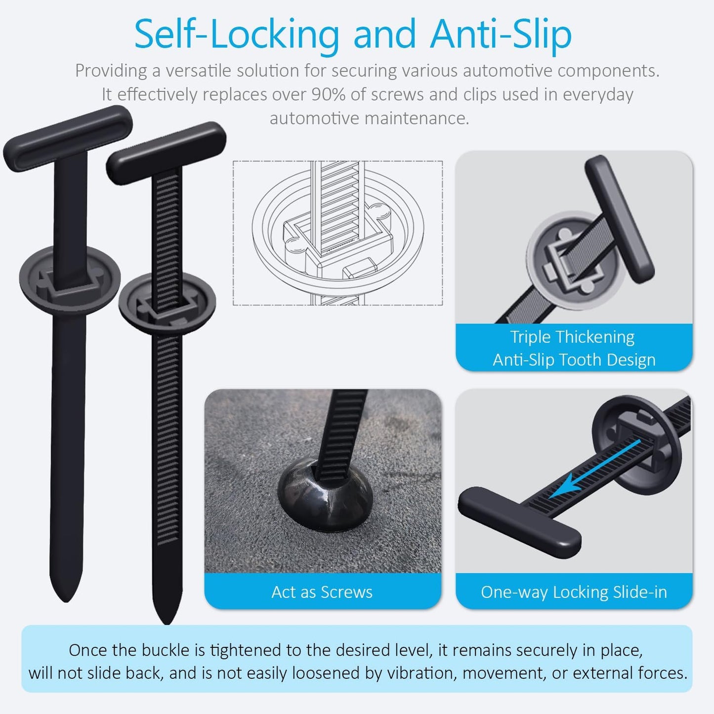 2026 Upgraded Nylon Universal Cable Tie Buckle, Heavy Duty Self-Locking Rivet Zip Ties, Multifunctional Cable Tie Buckle for Car Daily Repair, Home, Office, Garden, Workshop(30Pcs)