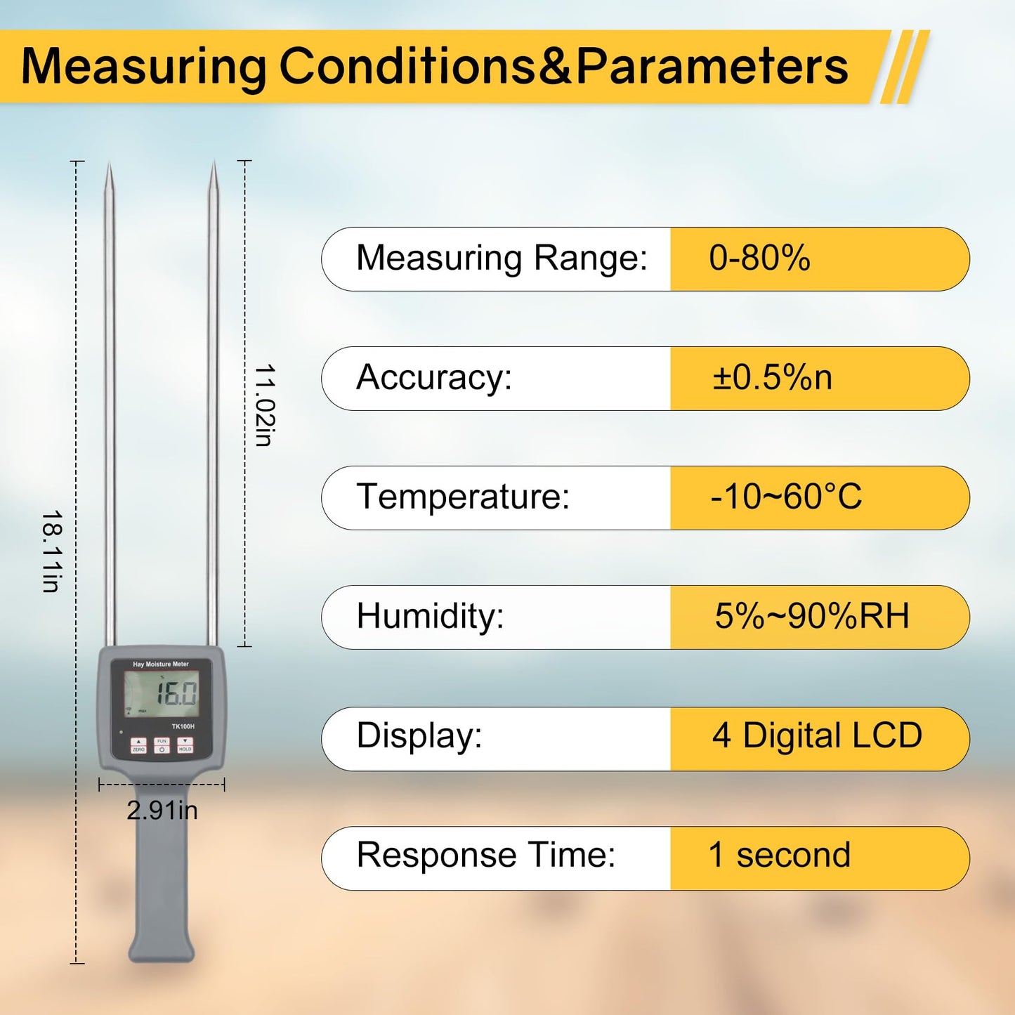 TK100H Portable Hay Moisture Tester, Precise & Fast Measurements Hay Moisture Meter With Probe, Moisture Tester Probe for Hay, Froage Grass, Leymus Chinensis, Alfalfa and Other Hays