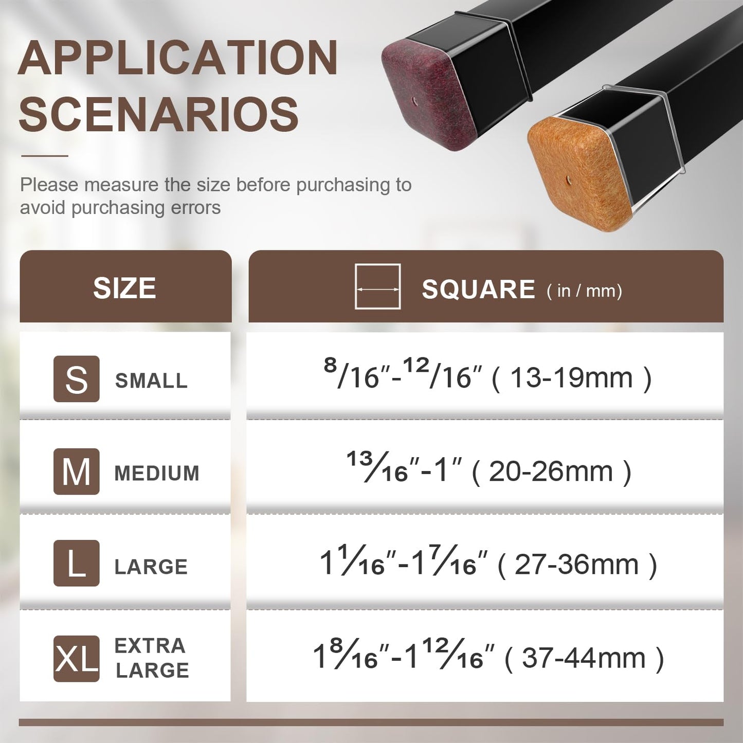 20 Pcs Chair Leg Floor Protectors for Hardwood Floors, Clear Rubber Furniture Sliders with Felt, Silicone Furniture Leg Caps Covers (Fit Square Diameter:1.06" to 1.44")