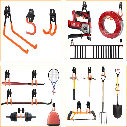 Rlipily 24 Pack Garage Hooks Steel Heavy Duty Garage Storage Hooks Utility Steel Wall Mount Garage Hanger&Organizer for Bikes,Garden Tools, Ladders, Bulk Items,Ropes and More Equipment