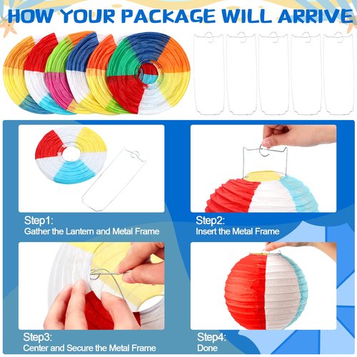 Panelee 12 Pcs 8 Inch Beach Ball Paper Lanterns Pool Party Decorations Summer Luau Themed Round Hanging Decorations for Office Classroom Home Outdoor Indoor Party Supplies