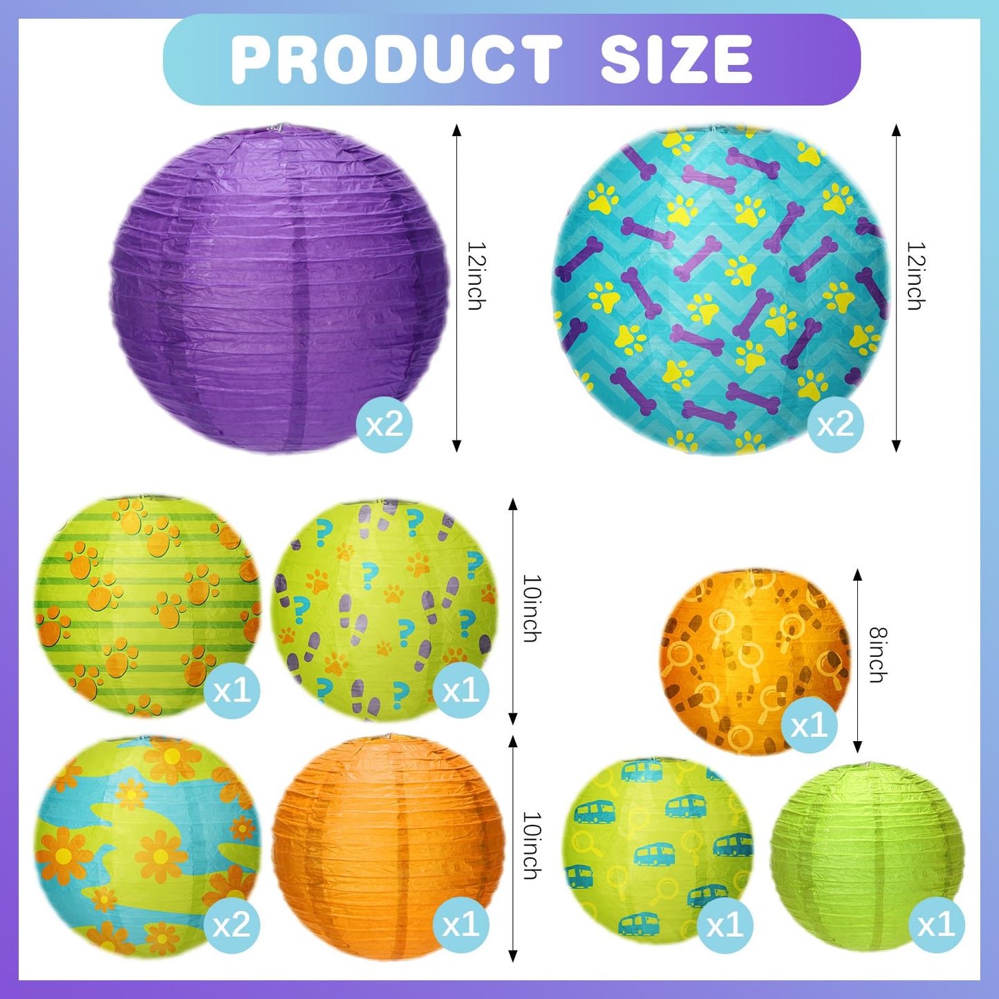 Baquler 12 Pcs Mysterious Dog Party Decorations Paper Lanterns Cartoon Dog Paw Daisy Flower Hanging Paper Lanterns for Cartoon Hippie Birthday Party Supplies