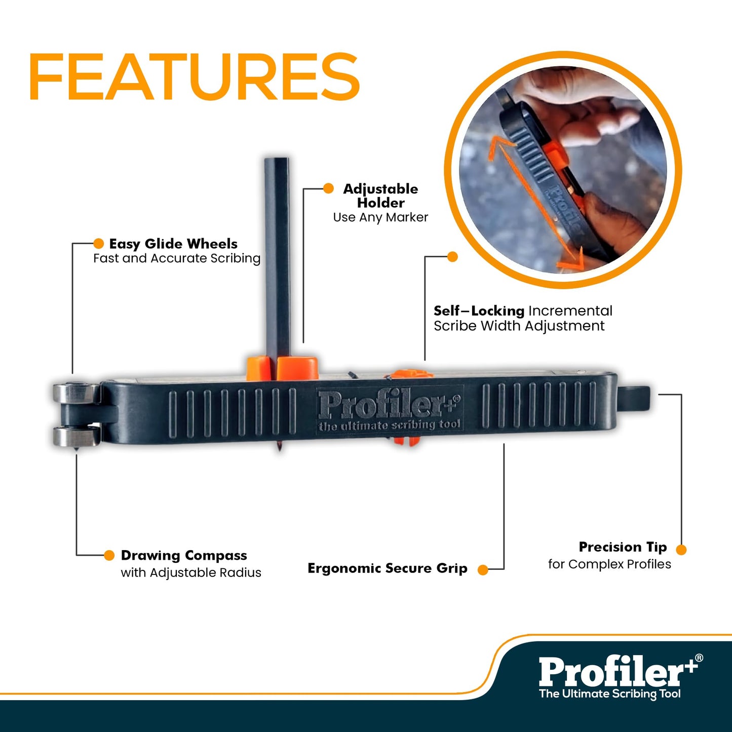 Profiler+ Multifunction Scribing Tool - Precision Woodworking Scribe for Carpentry, Contour Marking, and Construction - Measuring Tool with Durable Design - Metal, Stone, and Woodworking Scribe Tool
