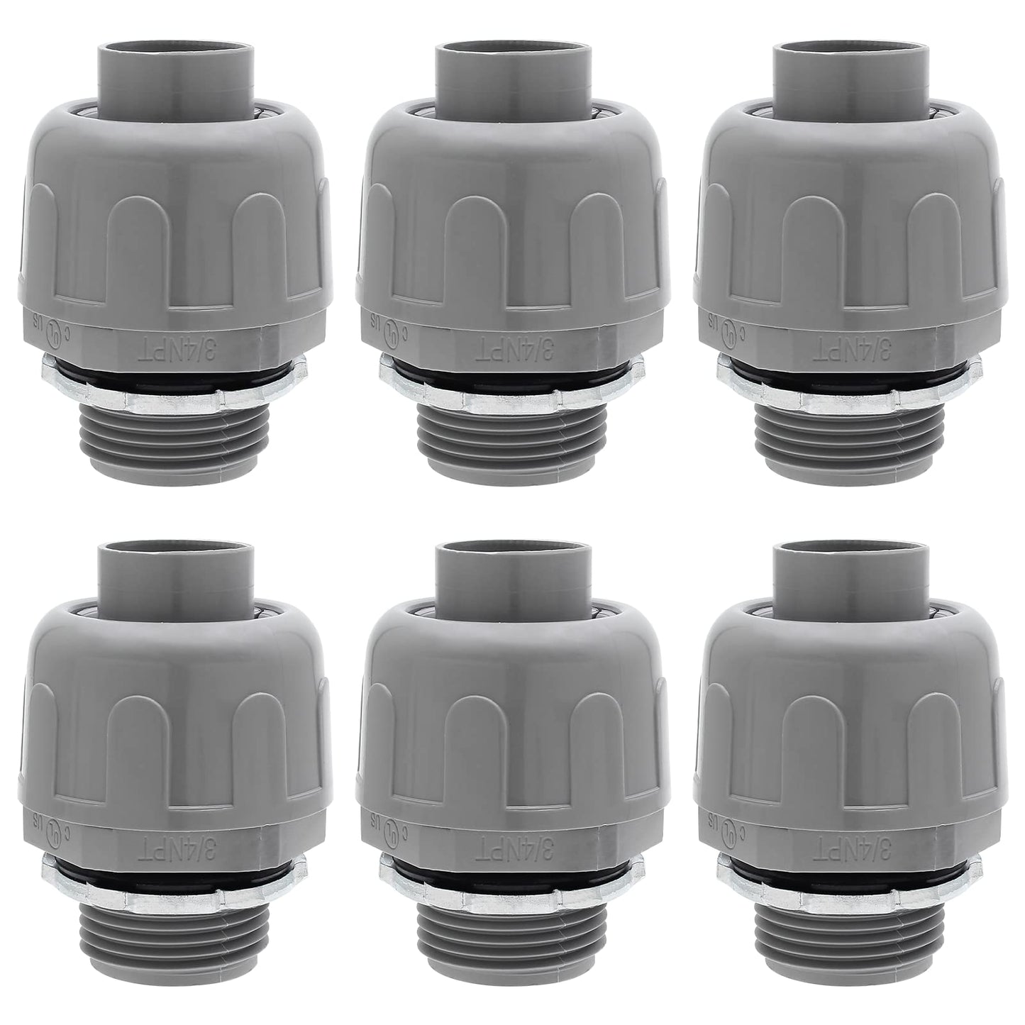 Moicstiy 6Pcs 3/4 Inch NPT Liquid Tight Connector Nonmetallic Straight Electrical Conduit Connector Fitting, UL Listed PVC Flexible Conduit Fittings