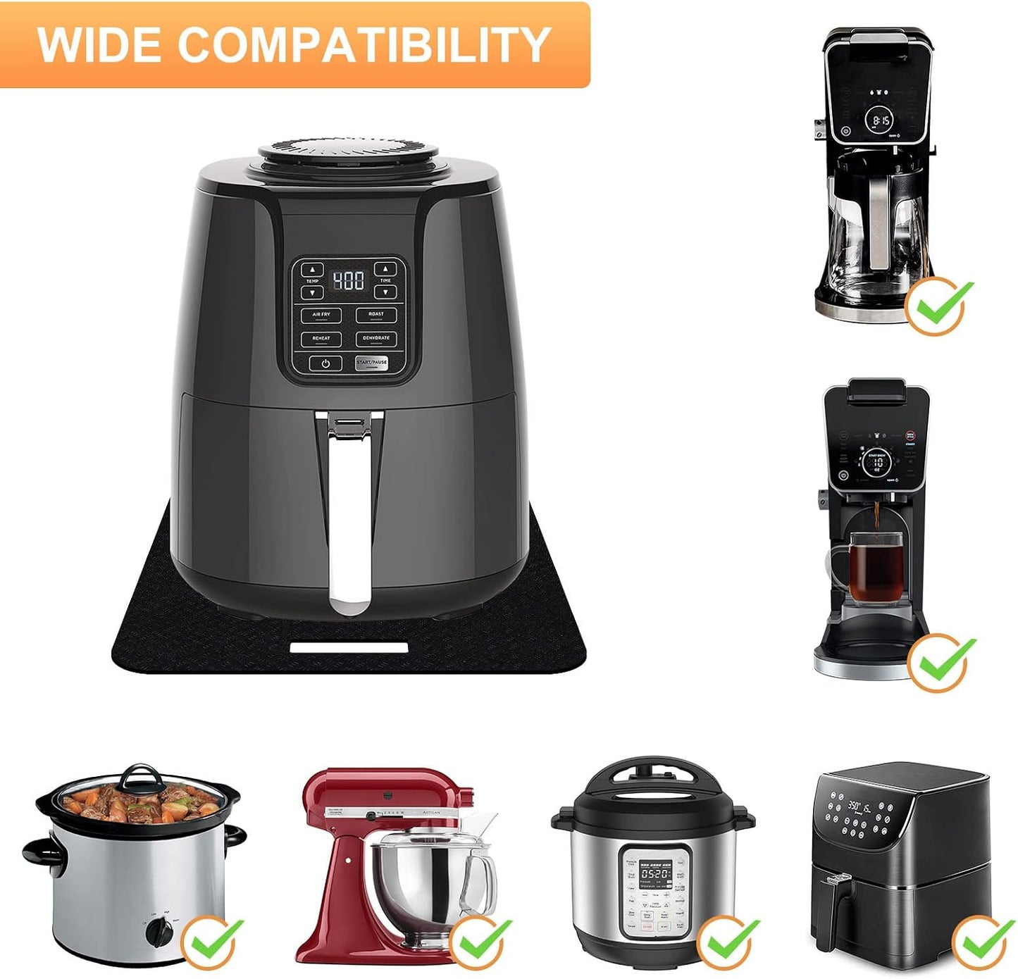 Heat Resistant Mat for Air Fryer With Sliding Function, 2 Pcs 12 * 14 in Pad Caddy Countertop Protector for Cosori, Ninja