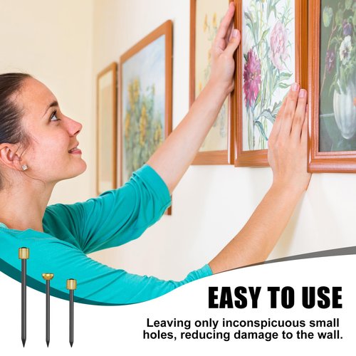 90 Pcs Nails for Hanging Pictures, 3 Different Size Small Nail for Picture Hangings Sturdy Pictures Frame Nail Picture Hanging Nails with Plastic Box (Black Gold)