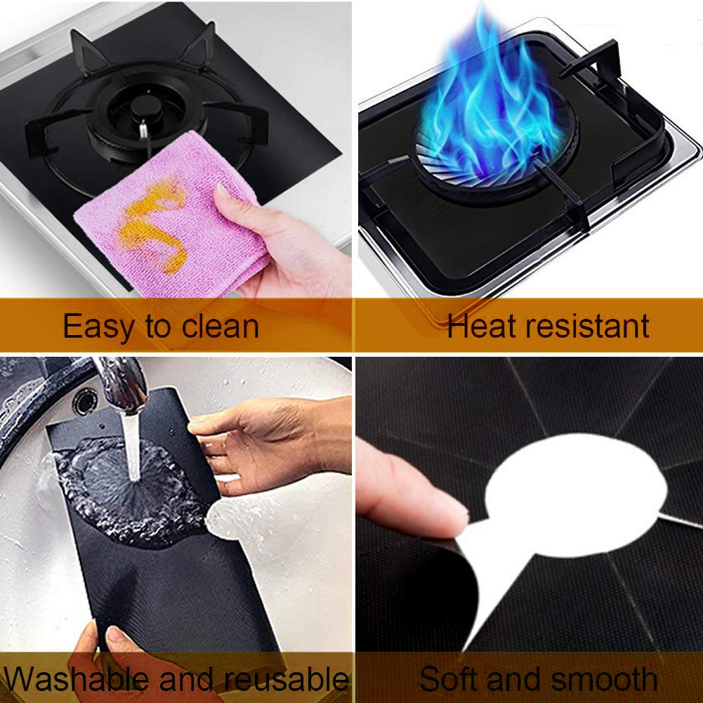 10 Pack Stove Burner Covers Double Thickness Reusable Non-Stick Heat-Resistant Gas Range Protectors for Kitchen and Easy to Clean(Black)FLSEPAMB