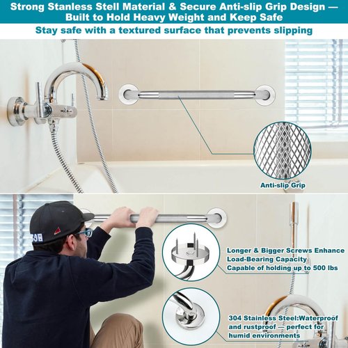 Emquito 3 Pack Grab Bars for Bathtubs and Showers, 16-Inch and 12-Inch Anti-Slip Bathroom Shower Grab Bars for Seniors Wall, Safety Handicap Grab Bars Stainless Steel,Shower Handle for Elderly Wall
