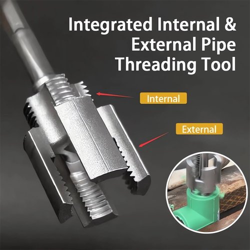 2 in 1 Integrated Internal & External Pipe Threading Tool 1/2 3/4 1 Npt 2025 Front Before PVC Pipe Re Threader Tool Electric Drill Thread Size Maker Kit for Plastic PPR Pipe Tap Die Set (3/4")