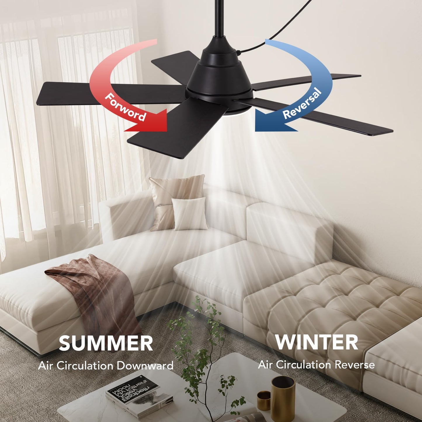 SPACORA 42 Inch Ceiling Fan with Light, Black Ceiling Fans with Lights and Remote/APP, 3CCT, Noiseless DC Motor, Waterproof Plug in Ceiling Fan for Bedroom, Living Room, Patio, Indoor/Outdoor Use