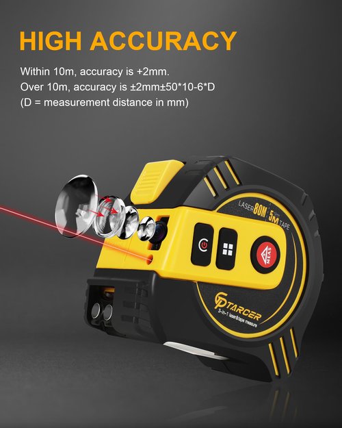 262Ft/80M Laser Tape Measure 2-in-1, 16Ft/5M Tape Measure with Auto-Lock, Laser Measuring Tape with with M/in/Ft/Ft+in, LCD Display Pythagorean, Area, Volume for Construction DIY Woodworker
