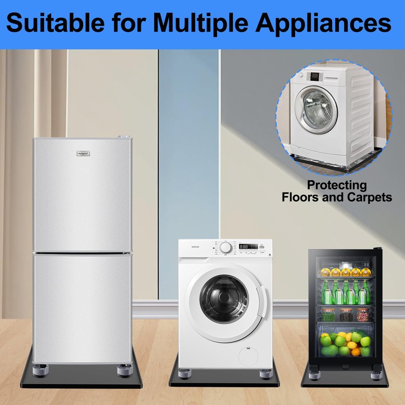 Mini Fridge Silicone Mat with 4 Base Raisers, 20" x 20" x 0.7" Under Refrigerator Mat, Mini Fridge Drip Pan Prevents Appliance Leakage Water Spills, for Washing Machines, Dishwashers, Air Conditioner