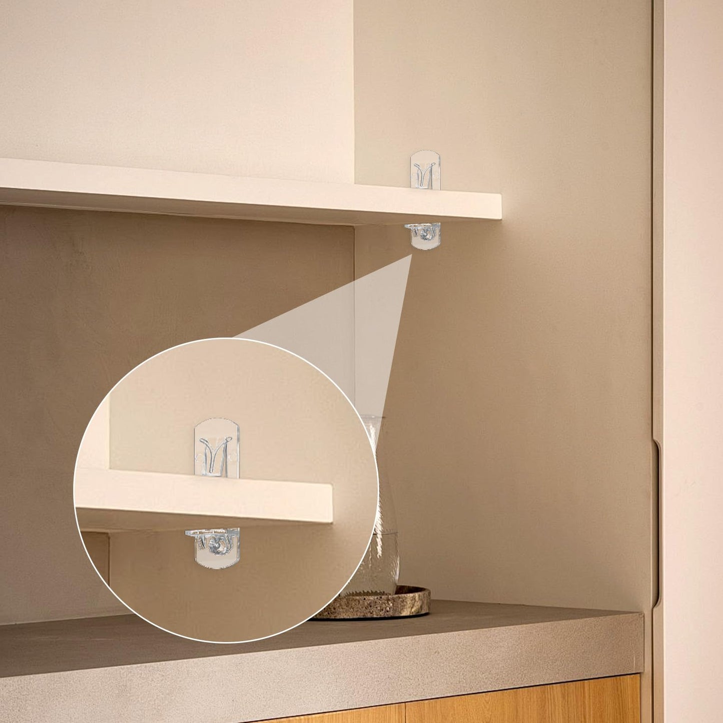20PCS Plastic Locking Shelf Support Pegs, Transparent Shelf Pins, Self-Locking Cabinet Bracket Clips, Suitable for Kitchen Furniture Bookshelves, 6.9mm Peg x 3/4" Thick Shelve