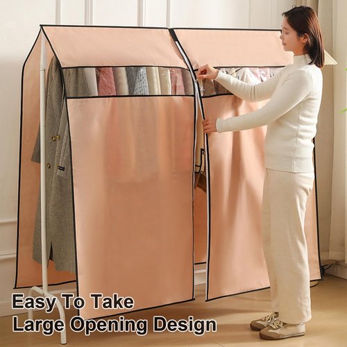 Non-Woven Fabric Clothing Rack Covers, Waterproof Clothing Rack Cover with Zippers and Transparent Window, Clothes Bags for Storage Hanging for Clothes Drying Rod(150x120cm/59x47in)