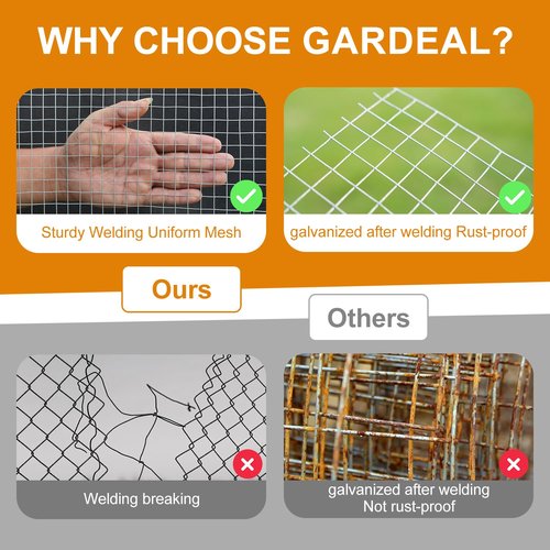 Gardeal 16in x 50ft 19 Gauge 1/2 Inch Hardware Cloth - Double Hot-Dipped Galvanized After Welding Steel Mesh - Duty Rust Proof Fencing for Gardens, Chicken Coops & Poultry Animal Netting Cage Screen