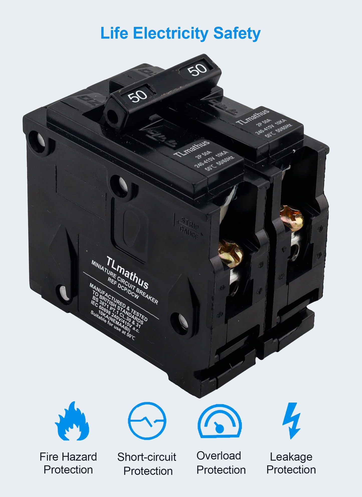 TLmathus 50 Amp 2 Pole Type QP Circuit Breaker Plug-in Mount Standard MCB Thermal Magnetic Protection, 10KA 120/240V, Compatible with Siemens PL and ES Series Load Centers(2P 50A)