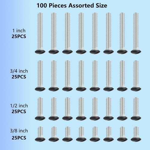 Taezn Black Wall Plate Screws, 100 Pieces Outlet Screws 4 Length Sizes 6-32 Thread Switch Plate Screws Perfect Replacement with Outlet Cover and Light Plate