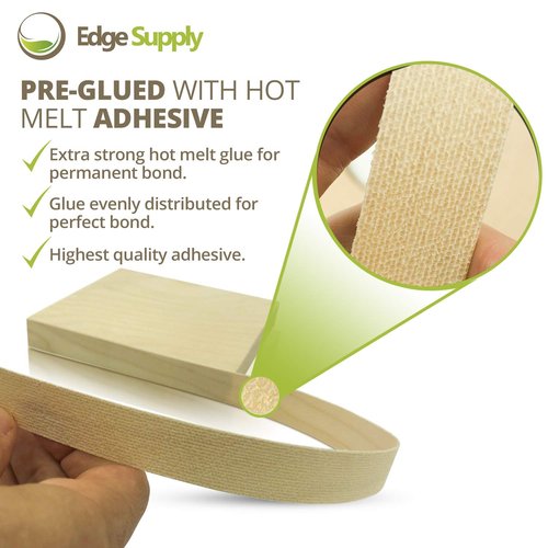 Edge Supply Birch 2" X 25' Roll, Wood Veneer Edge Banding Preglued, Iron on with Hot Melt Adhesive, Flexible Wood Tape Sanded to Perfection. Easy Application, Made in USA