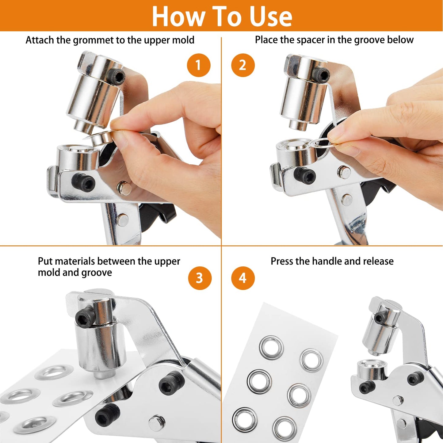 Grommet Tool Kit Eyelet Plier: IMLIKE Handheld Puncher Set with 500pcs 3/8 inch (10mm) Silver Grommets, Manual Eyelet Kits Press Machine for Banner