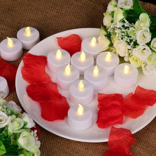 LED Tea Lights Flameless Candles: Battery Operated Bulk 24-Pack Realistic and Bright Flickering Long Lasting 200 Hours Electric Tealight Candles for Home Decor Halloween Christmas Wedding (White)