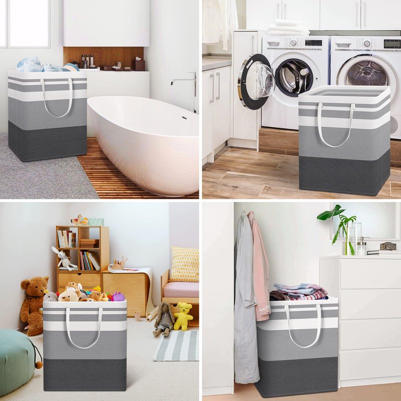 HomeHacks 3-Pack Large Laundry Basket, Waterproof, Freestanding Laundry Hamper, Collapsible Tall Clothes Hamper with Extended Handles for Clothes Toys in the Dorm and Family-(Gradient Grey, 88L)