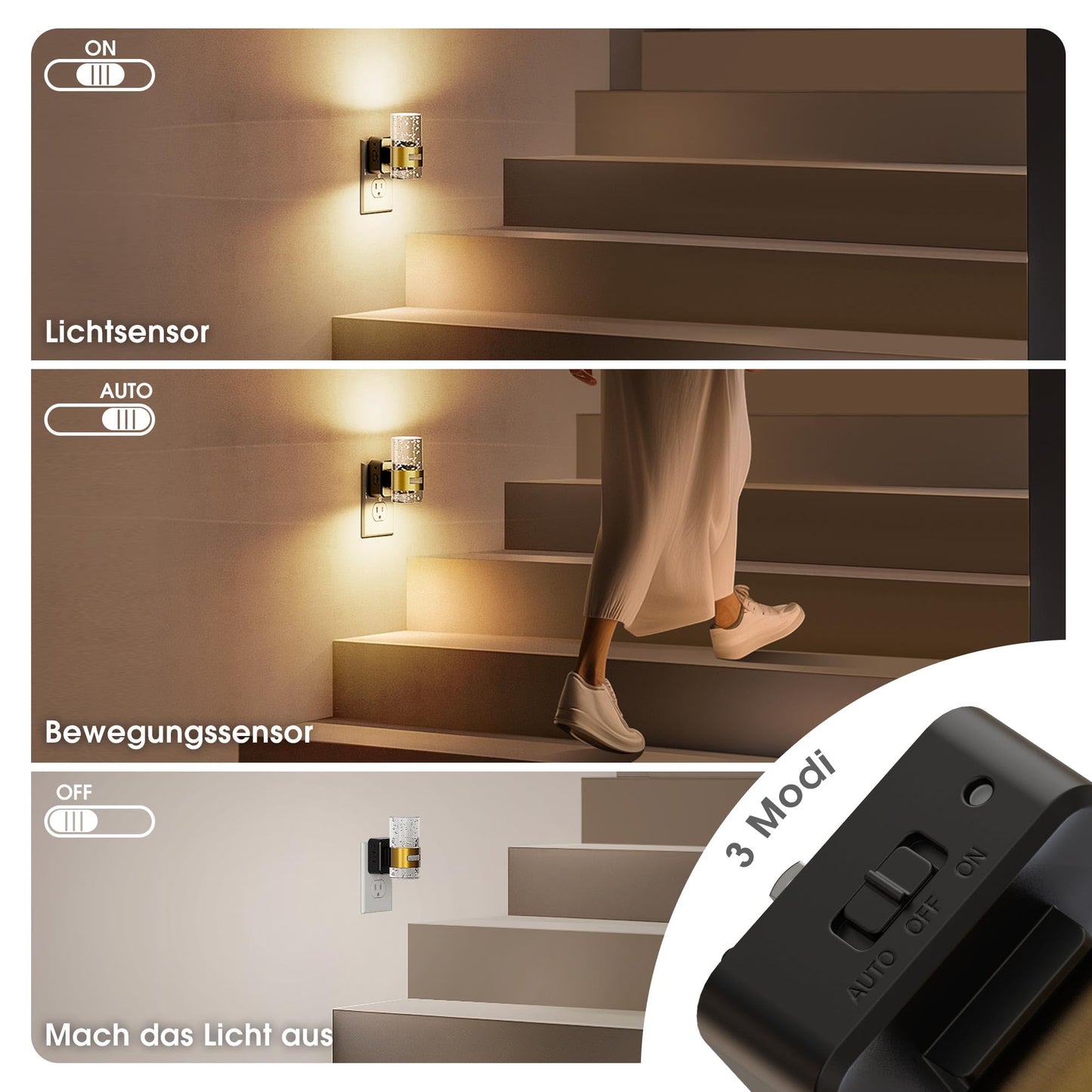 JandCase Motion Sensor Night Light, Night Lights Plug into Wall,2 Pack 3000K Soft White 0-100 LM Dimmable LED Night Light, Motion Activated Nightlight for Bathroom Hallway Decor
