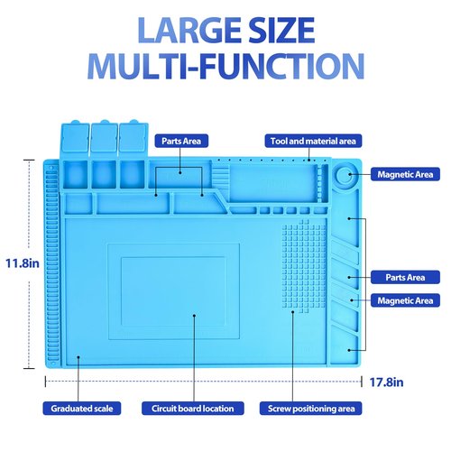 Heat Resistant 932°F Soldering Mat, Large Anti-static Mat, Electronic Repair Desk Mat, Silicone Work Mat, Mat for Mobile Phones, Computers and other Electronic Equipment Repair 17.7'' *11.8 ''
