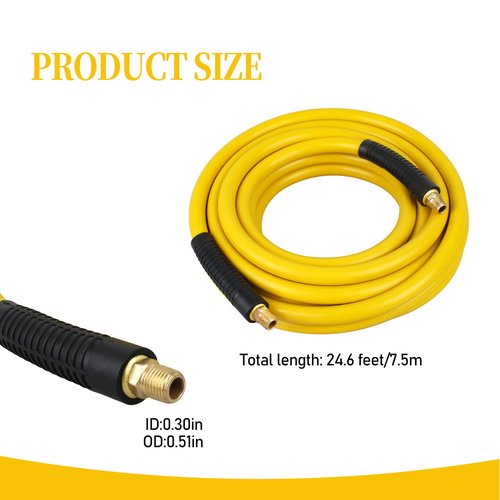 DXCM012-0200 3/8"x25 ft Rubber Hose for DEWALT Air Compressor, Yellow