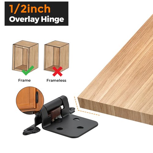 Ravinte 60 Pack (30 Pairs) 1/2" Overlay (Variable) Cabinet Hinges, Self-Closing Semi-Concealed Face Mount, Matte Black Decorative Hardware with Door Bumpers for Kitchen & Cupboard Doors
