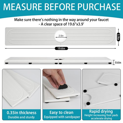 Fast Drying Stone Faucet Mat for Kitchen Sink with Raised Feet, Water Absorbent Diatomite Stone Sink Tray, Faucet Sink Splash Guard, Prevents Moisture Buildup, Durable Protector for Bathroom Counter