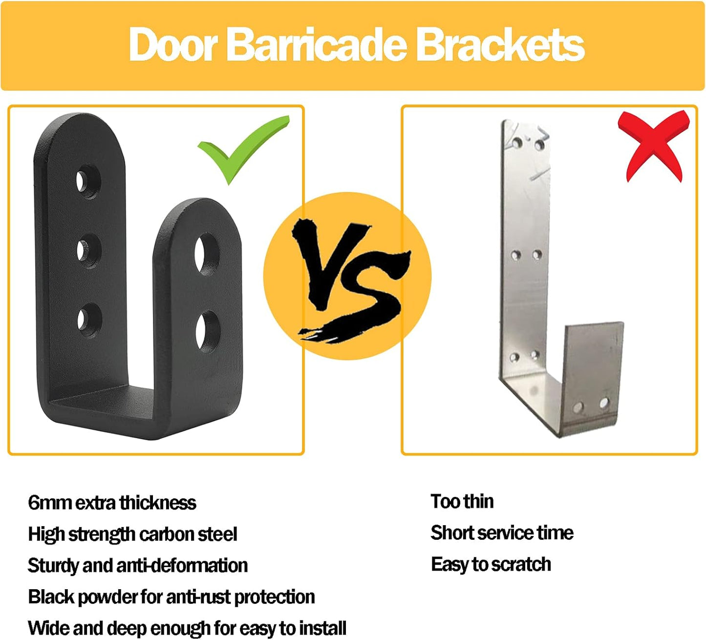 2 Pack Heavy Duty 2x4 Door Barricade Brackets Steel U Bracket Drop Open Bar Security Holder Door Lock Brackets for Home, Barn, Shed, Garage, Gate to Security Door Reinforcement Fits Holder Bar, Black