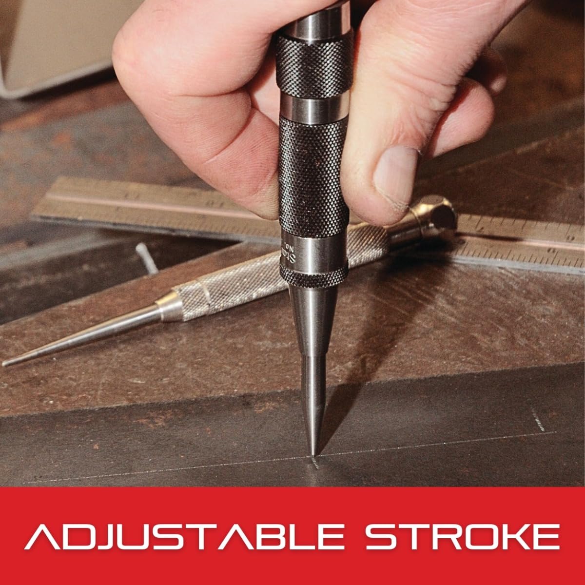Starrett Steel Automatic Center Punch with Adjustable Stroke - 5-1/4" Length, 11/16" Punch Diameter, Lightweight, Knurled Steel Handle - 18C