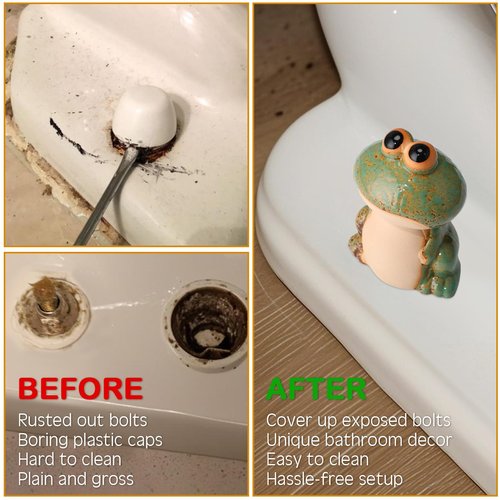 Leinuosen 2 Pcs Frog Toilet Bolt Caps Ceramic Bowl Bolt Covers Decorative Cute Red and Green Toilet Screw Knob Cover Caps Functional Bathroom Accessories Set for Bathroom Decor Easy to Install