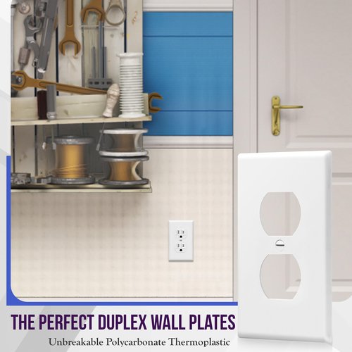 ENERLITES Duplex Wall Plates Kit, Electrical Outlet Covers, Standard Size 1-Gang 4.50" x 2.76", Unbreakable Polycarbonate Thermoplastic, Electric Receptacle Plug Covers, 8821-W-5PCS, White (5 Pack)
