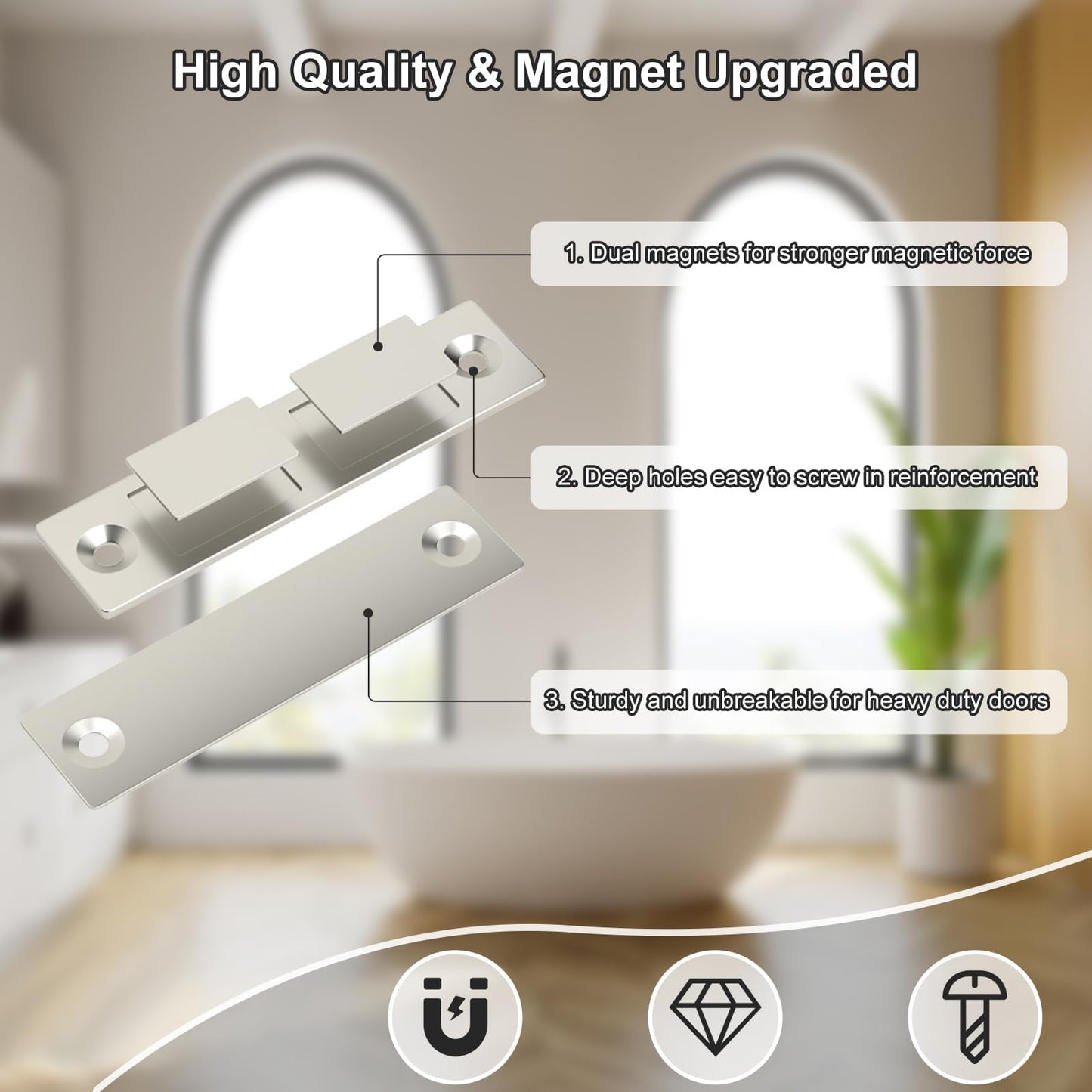 Magnetic Door Catch, Jiayi 30 LB Cabinet Door Magnetic Catch Heavy Duty, 2 Pack Magnets Door Closer, Screw on Magnet Closet Door Catch, Double Drawer Magnets Latch for Wardrobe Cabinets Closing