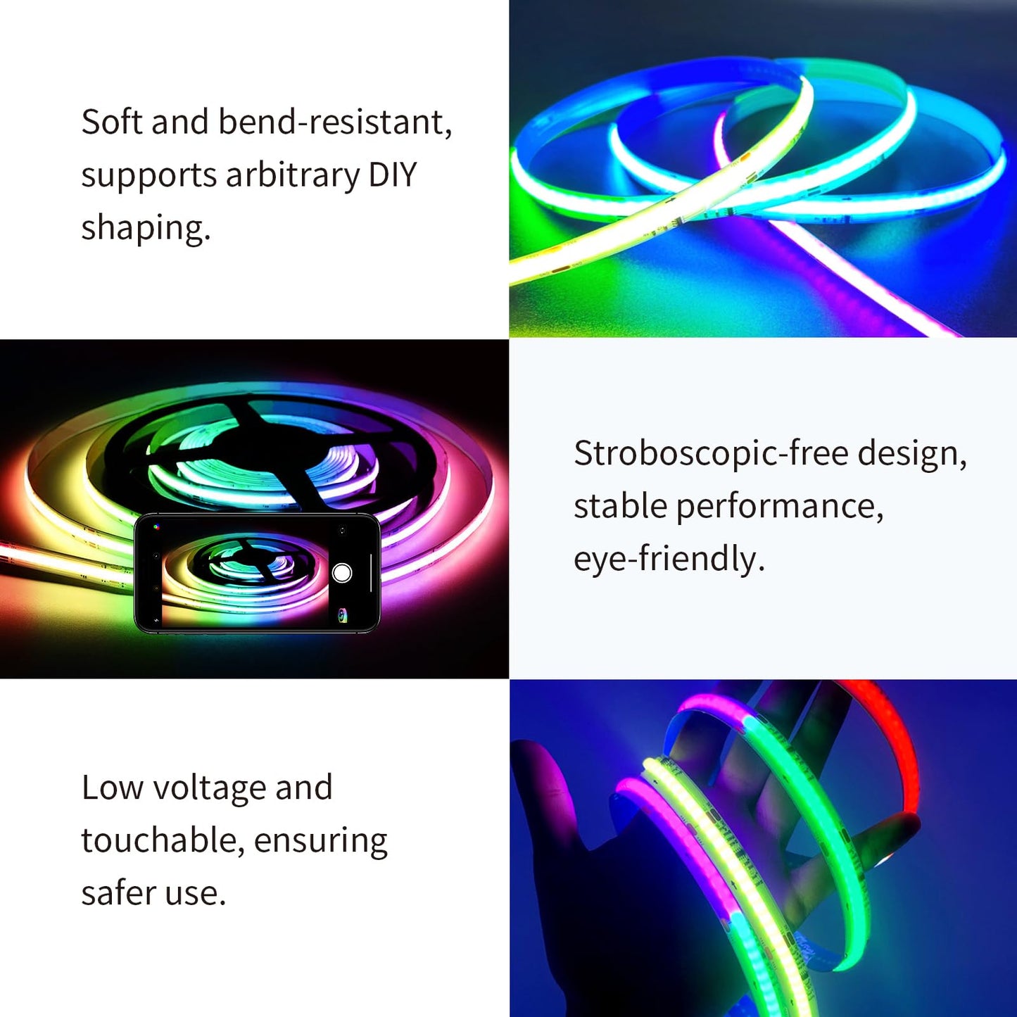 MILADALED COB RGB Lights 3.28FT RGB+IC Led Strip Lights for Game Room Party TV Wall